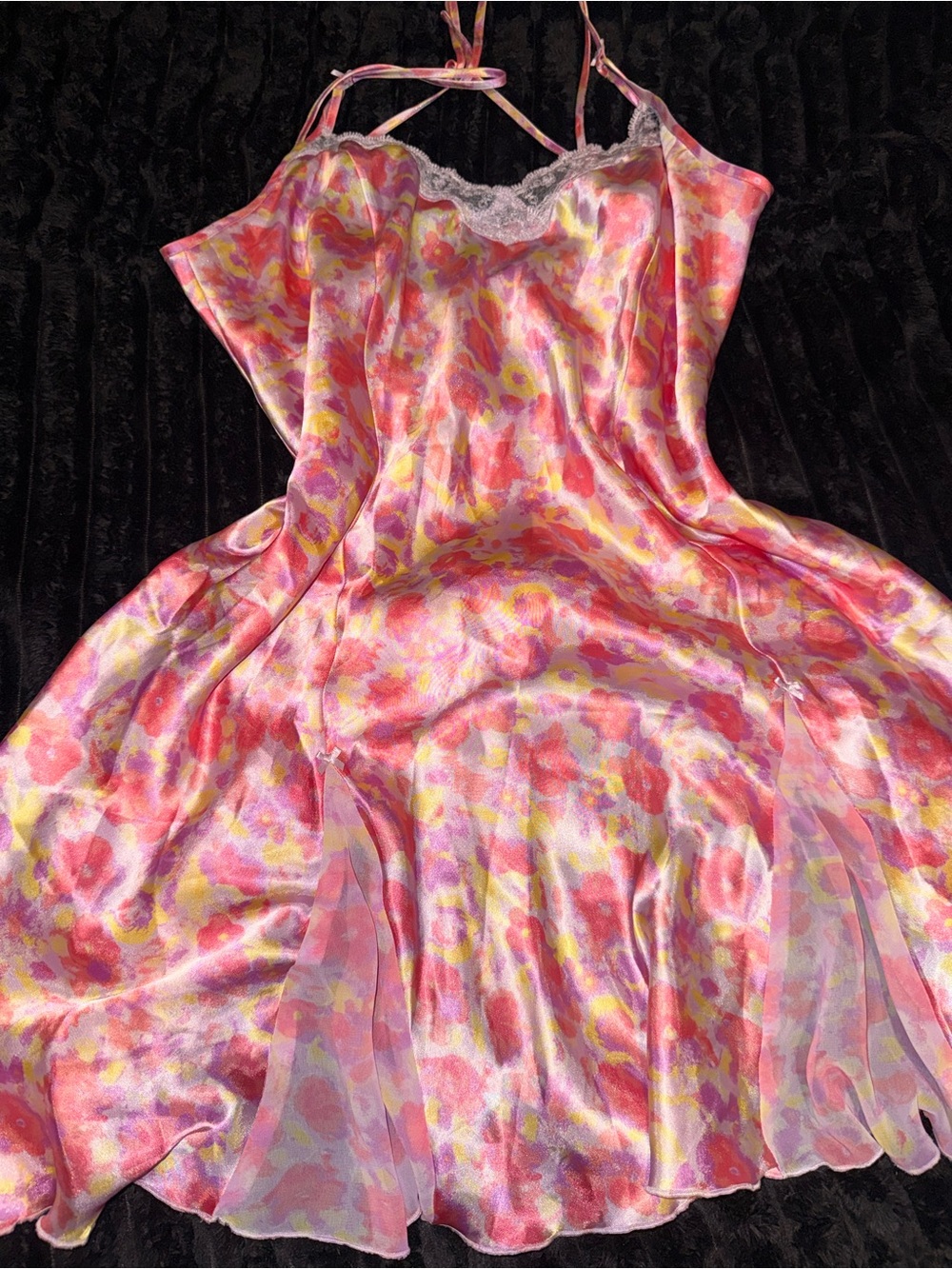 delicates Pink & Yellow Floral Satin Chemise